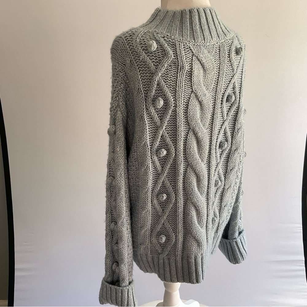 Sarah Campbell Chunky Cable Knit Sweater Blue Cotton Blend Cozy Pullover L - Picture 16 of 16